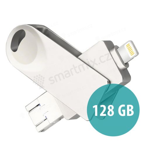 Flash disk 3v1 pro Apple iPhone / iPad / MacBook - Lightning / Micro USB / USB-A - kovový - stříbrný