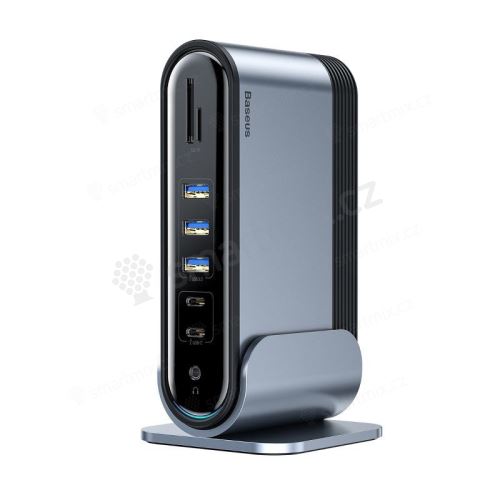Dokovací stanice / port replikátor BASEUS pro Apple MacBook / iPad s USB-C - 17 rozšiřujících portů - stříbrná