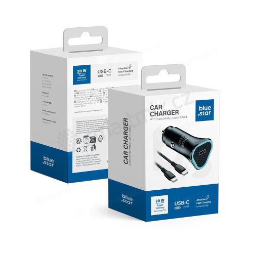 BLUE STAR nabíječka do auta 3A 20W typ C + kabel typ C na typ C PD QC3.0 AFC černá