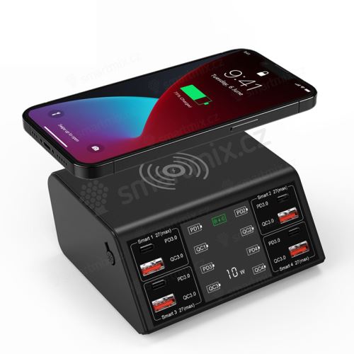 Nabíjecí stanice / nabíječka 9v1 - 100W - 4x USB-A + 4x USB-C + Qi - EU kabel