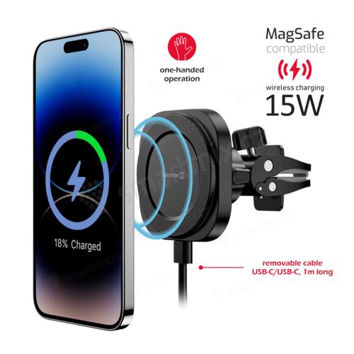Držák SWISSTEN MagStick Compact do ventilační mřížky - MagSafe 15W kompatibilní nabíječka - černý