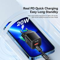 20W EU napájecí adaptér / nabíječka ESSAGER - technologie GaN - USB + USB-C - bílý (4)