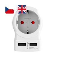 Cestovní adaptér SKROSS - UK samec na EU samice + 2x USB-A - pro použití ve Velké Británii - bílý Cestovní adaptér SKROSS - UK samec na EU samice + 2x USB-A - pro použití ve Velké Británii - bílý