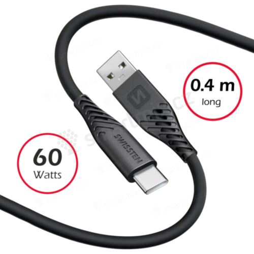 Kabel SWISSTEN Soft Silicone pro Apple - USB-A / USB-C - 0,4m - černý
