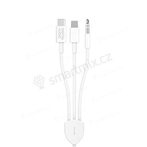 Kabel hudební 3v1 - USB-C / Lightning / 3,5mm jack na 3,5mm jack - 1,2m - bílý