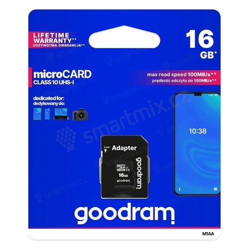Paměťová karta GOODRAM microSD SD 16GB CLASS 10 UHS I 100MB/s s adaptérem