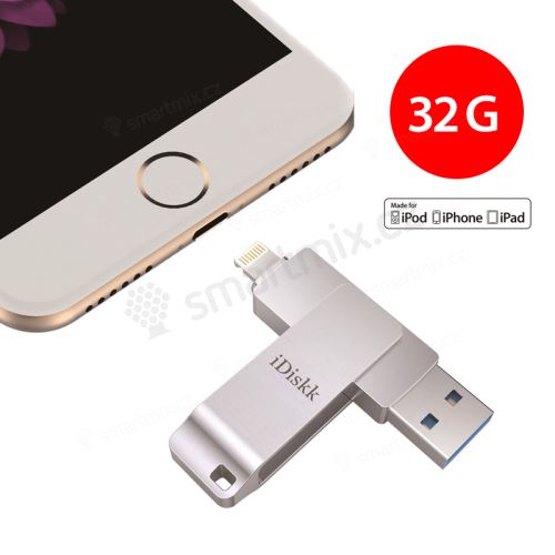 Flash disk pro Apple iPhone / iPad - Lightning / USB-A - kovový - otisk prstu - šedý