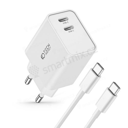 2v1 nabíjecí sada TECH-PROTECT pro Apple iPhone / iPad - 35W adaptér 2x USB-C + kabel USB-C - bílá