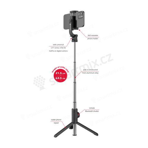 Bluetooth selfie tyč / tripod SWISSTEN - hliníková - černá