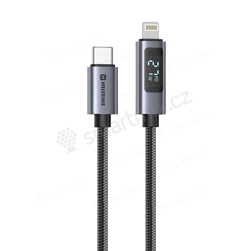 Kabel SWISSTEN USB-C na LIGHTNING s LCD displejem - 1,5m - černý