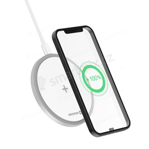 Bezdrátová nabíječka / nabíjecí podložka Qi SWISSTEN - hliníková - 15W - černá
