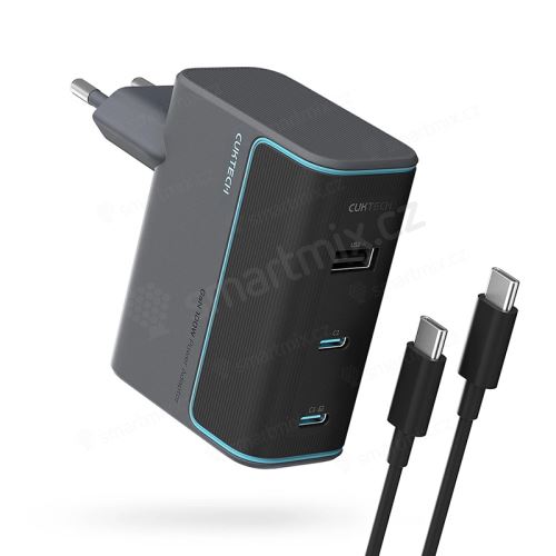 Nabíječka CUKTECH GaN 100W - 2x USB-C + USB-A + USB-C kabel - šedá