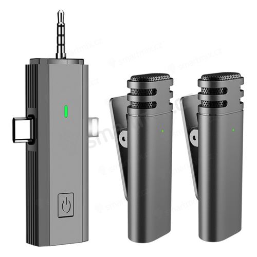 Mikrofon pro Apple iPhone - Lightning / USB-C / 3,5mm jack - bezdrátové - černé - sada 2 kusů