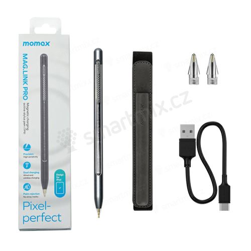 Dotykové pero / stylus MOMAX Pro - pro Apple iPad 2018 a novější - USB-C / bezdrátové nabíjení - šedé