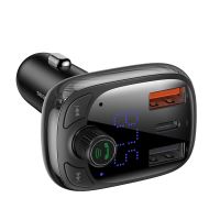 FM transmitter / vysílač BASEUS S-13 + autonabíječka 2x USB + USB-C + Bluetooth 5.0 - černý (1)