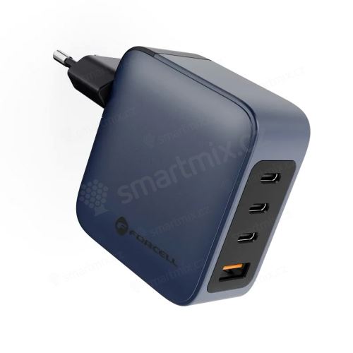 100W EU adaptér / nabíječka FORCELL - 3x USB-C + USB-A - černá / šedá