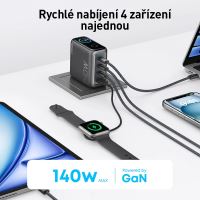 Nabíječka do sítě ANKER 140W - 3x USB-C, 1x USB-A - LCD + USB-C kabel 1m - šedá (1)
