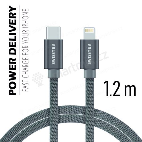 Synchronizační a nabíjecí kabel SWISSTEN - USB-C - Lightning pro Apple zařízení - tkanička - 1,2m