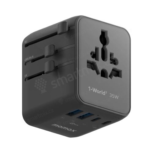 20W Cestovní adaptér / nabíječka MOMAX - EU/UK/US/AUS/CNY + 2x USB-A + USB-C