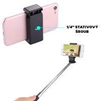 Držák na stativ / selfie tyč pro Apple iPhone / iPad - dvojitý - univerzální - 2x závit 1/4" - černý (5)