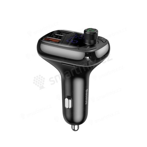 FM transmitter / vysílač BASEUS S-13 + autonabíječka 2x USB + USB-C + Bluetooth 5.0 - černý