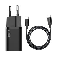 2v1 nabíjecí sada BASEUS pro Apple MacBook / iPad - EU adaptér + kabel USB-C 1m - 25W - černá