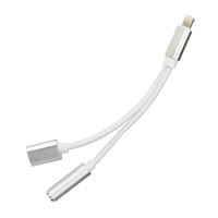 Adaptér AUX 2v1 Lightning (samec) na Lightning (samice) / Jack 3,5 mm (samice) stříbrný