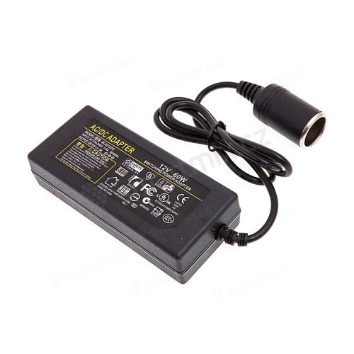 Přepojka / adaptér / redukce / zdroj - síťová zásuvka 230V na autozásuvku 12V / 5A - s kabelem - černá