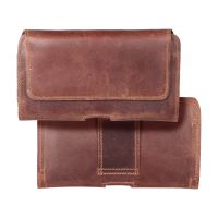 ROYAL Crazy Horse univerzální horizontální kožené pouzdro na opasek velikosti L pro IPHONE 12 / 12 PRO / 13 / 13 PRO / 14 / 14 PRO / SAMSUNG S10 / S20 / S21 / A40 / HUAWEI P8 LITE / P30 / P40 / P9 LITE hnědá barva