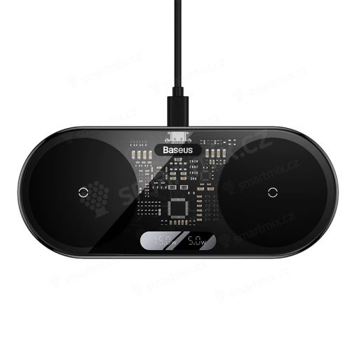 2v1 bezdrátová nabíječka / podložka Qi BASEUS pro Apple iPhone / Apple AirPods - černá