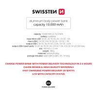 Externí baterie / power bank SWISSTEN Aluminium - USB-A + USB-C - kovová - šedá (3)