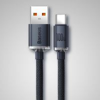 Nabíjecí kabel BASEUS Crystal USB-A / USB-C - podpora 100W - 1,2m - tkanička - šedý (9)