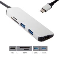 Redukce / adaptér / hub USB-C na 2x USB-A 3.0 + SD + MicroSD + HDMI - kovová - šedá Redukce / adaptér / hub USB-C na 2x USB-A 3.0 + SD + MicroSD + HDMI - kovová - šedá