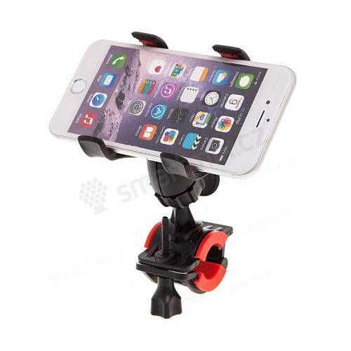 Univerzální rotační klipsnový držák na trubku / kolo pro Apple iPhone / iPod a další zařízení vel. až 6,3 - černý