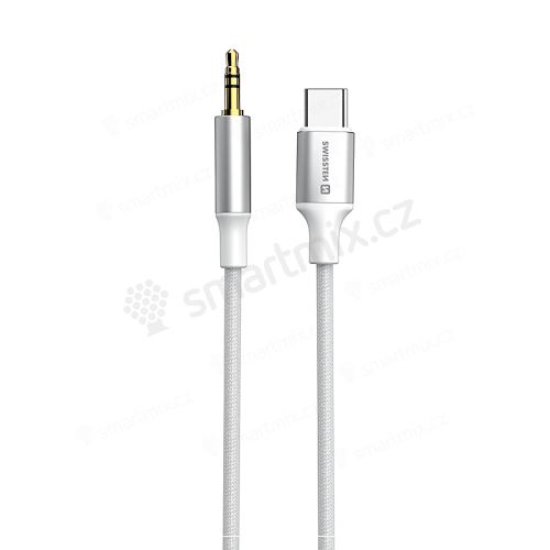 Přepojka / hudební kabel SWISSTEN USB-C na 3,5mm jack - 1,5m - bílá / stříbrná