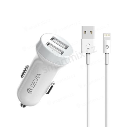 2v1 nabíjecí sada DEVIA pro Apple zařízení - autonabíječka s 2 USB porty (3.1A) a kabel - bílá