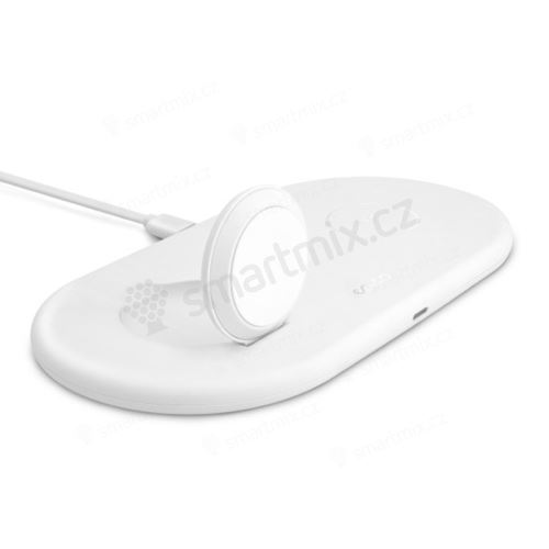 2v1 bezdrátová nabíječka / podložka Qi EPICO pro Apple Watch / iPhone + adaptér USB-C - bílá