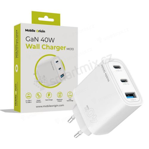 Síťová nabíječka GaN MOBILE ORIGIN MO13 40W - 1x USB-A + 2x USB-C