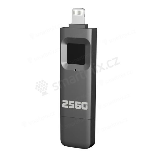 Flash disk pro Apple iPhone / iPad - Lightning / USB-A - kovový - otisk prstu - šedý