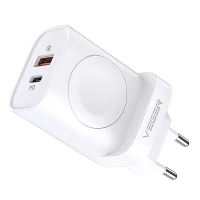 20W EU adaptér VEGER - USB-A + USB-C Power Delivery + 2,5W Watch Qi - bílý 20W EU adaptér VEGER - USB-A + USB-C Power Delivery + 2,5W Watch Qi - bílý