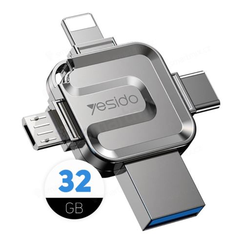 Flash disk YESIDO 4v1 pro Apple iPhone / iPad / MacBook - Lightning / USB / USB-C / Micro USB - kovový - stříbrný