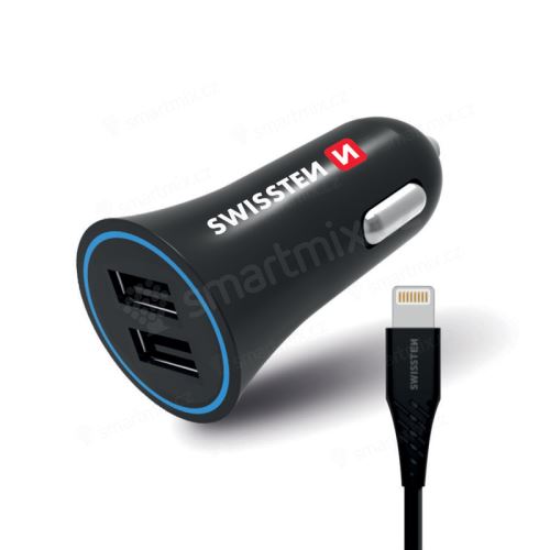 2v1 nabíjecí sada SWISSTEN pro Apple zařízení - autonabíječka 2x USB 12W + kabel Lightning
